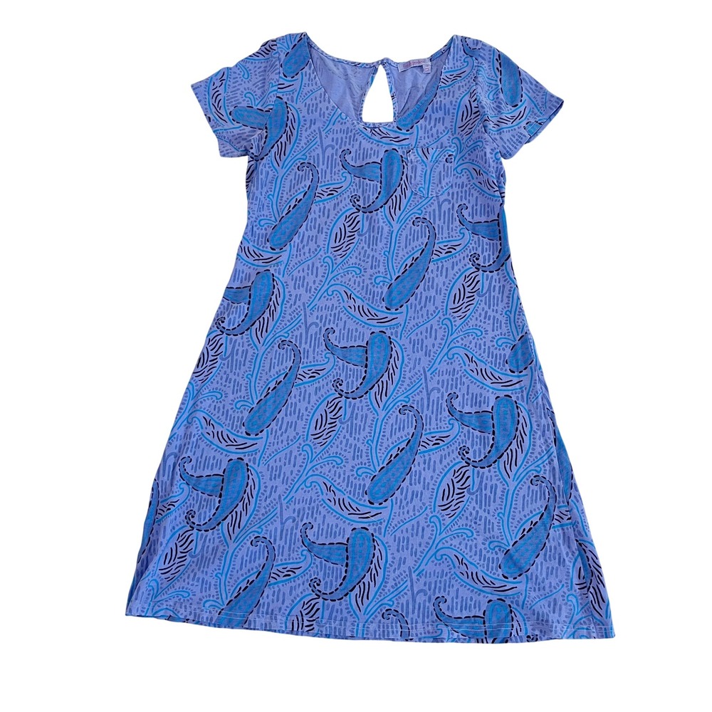 Fresh Produce Paisley Cotton T-Shirt Dress Blue Short Sleeve Keyhole Size Small
